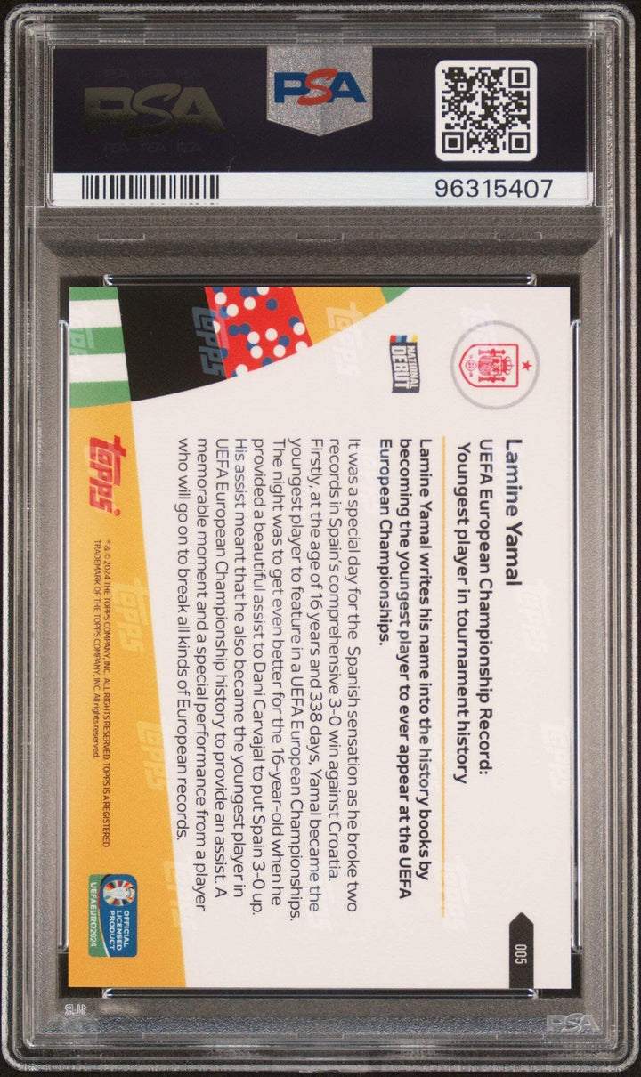 Graded 2024 Topps Now Lamine Yamal #5 UEFA Euro Championship Record: Youngest Pl