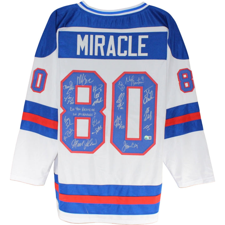 1980 USA Hockey 18 Autos Craig Eruzione Broten Signed White Jersey Beckett 53866