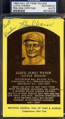 Lloyd Waner Signed Psa/dna Certified Gold Hof Plaque Autograph Authentic