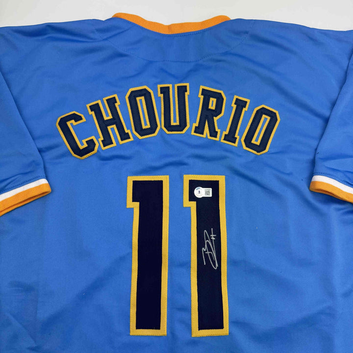Autographed/Signed Jackson Chourio Milwaukee Blue Baseball Jersey Beckett COA