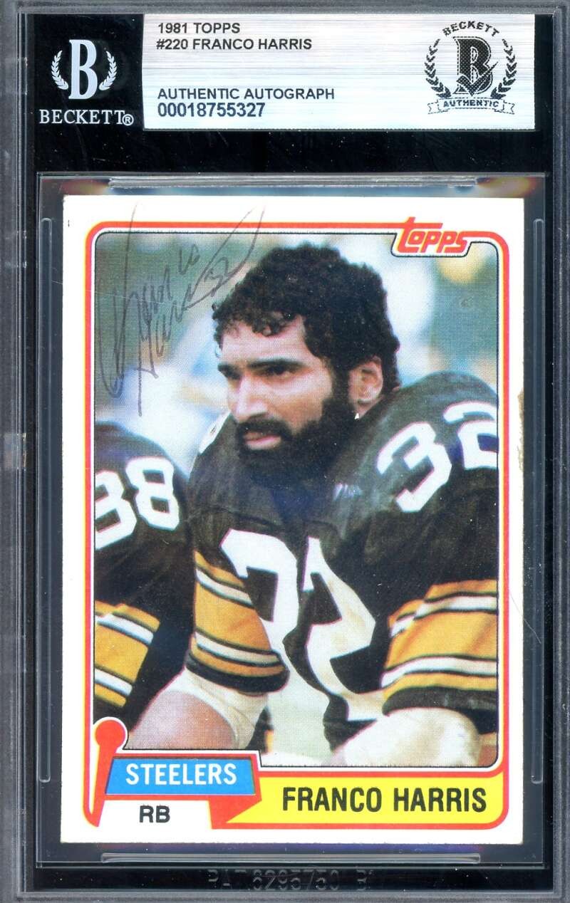 Franco Harris Beckett BAS Vintage Signed 1981 Topps Autograph Steelers