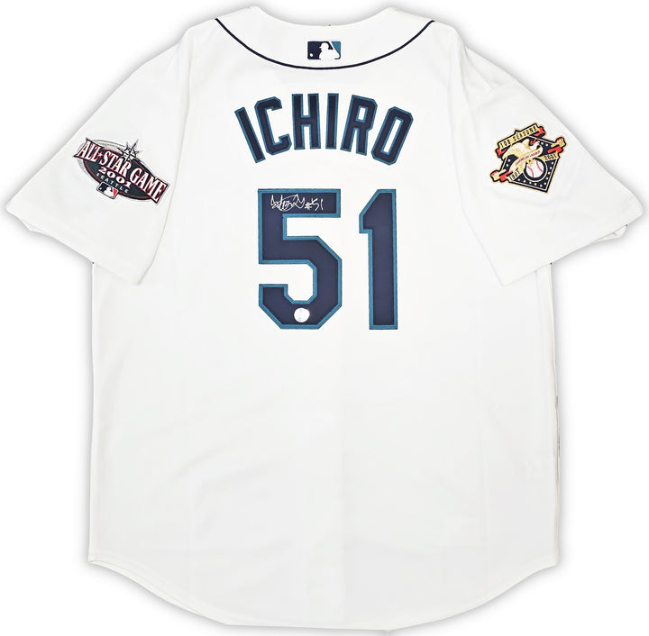 Mariners Ichiro Suzuki Auto White AUTH Mitchell Ness 01 All Star Patch Jersey 48