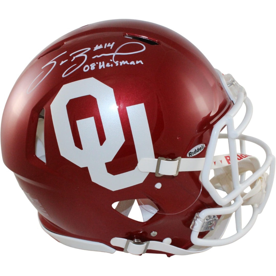 Sam Bradford Autographed Oklahoma Sooners Authentic Helmet Heisman Beckett 54272