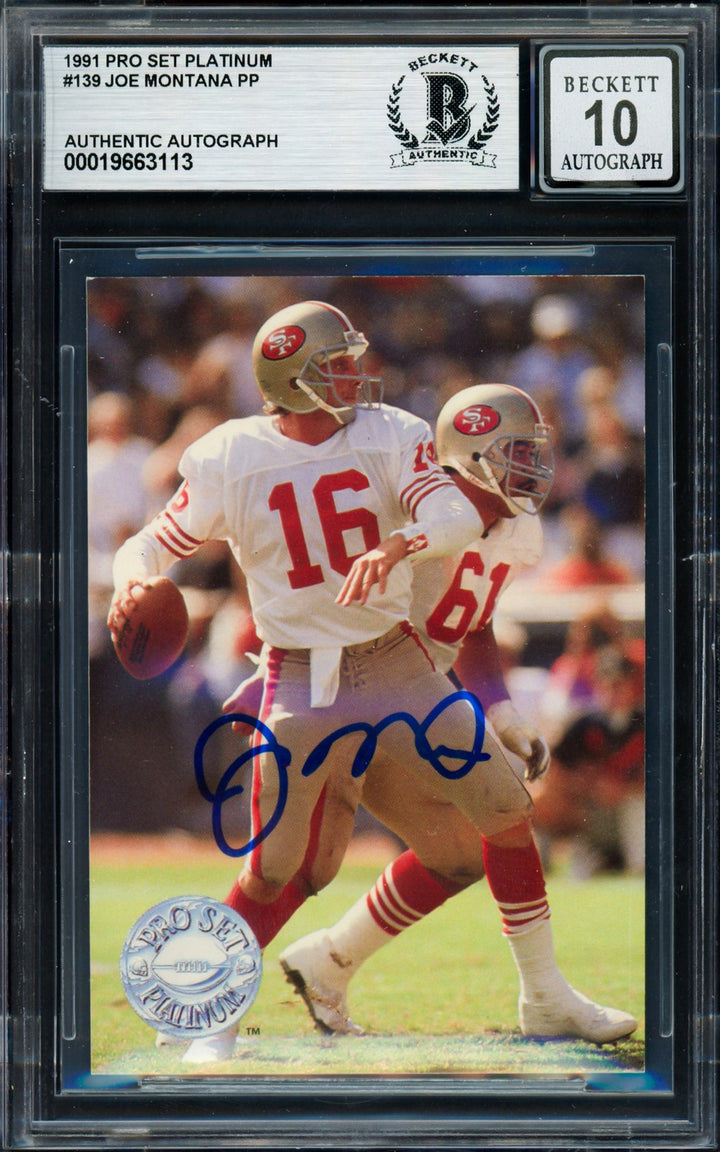 Joe Montana Signed 1991 Pro Set Platinum Card 139 49ers Auto GM 10 Beckett