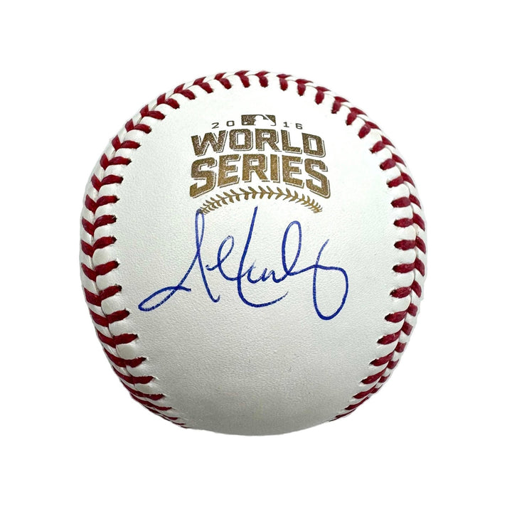 Autographed/Signed John Lackey 2016 World Series Rawlings ROML JSA COA