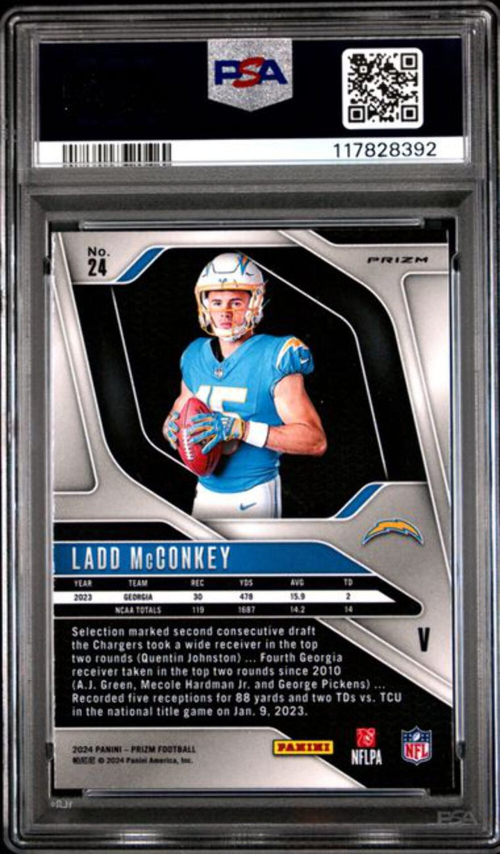 Graded 2024 Prizm Ladd McConkey #24 Rookie Variation RC Football Card PSA 9