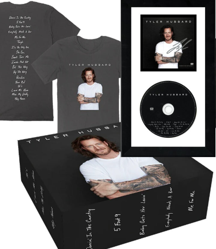 Tyler Hubbard signed 2023 4x4 Art Card/Debut Album/CD Custom Framed /T-Shirt COA
