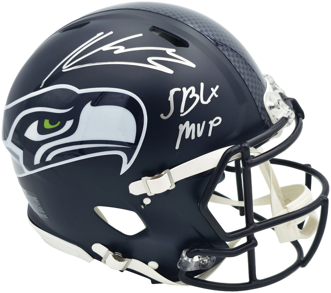 Kenneth Walker III Auto Seahawks Blue Full Sz SB LX Champions Logo Speed Helmet