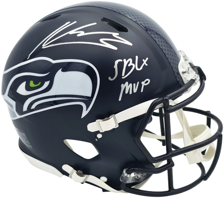 Kenneth Walker III Auto Seahawks Blue Full Sz SB LX Champions Logo Speed Helmet