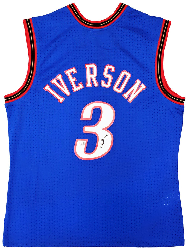 76ers Allen Iverson Auto Blue AUTH Mitchell Ness 99 HWC Swingman Jersey L BAS
