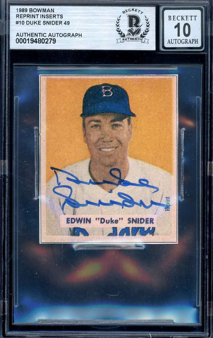 Duke Snider Gem Mint 10 Beckett BAS Signed 1989 Bowman 1949 Rookie Reprint Auto