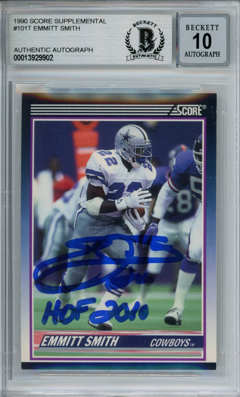 Emmitt Smith Autographed 1990 Score #101T Rookie Card HOF Beckett Slab 37613