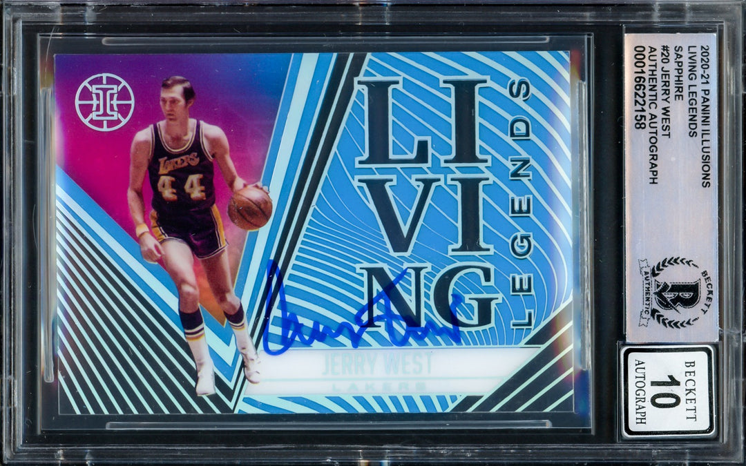 Jerry West Signed 2020-21 Panini Living Legends Sapphire Card 20 Sig 10 Beckett