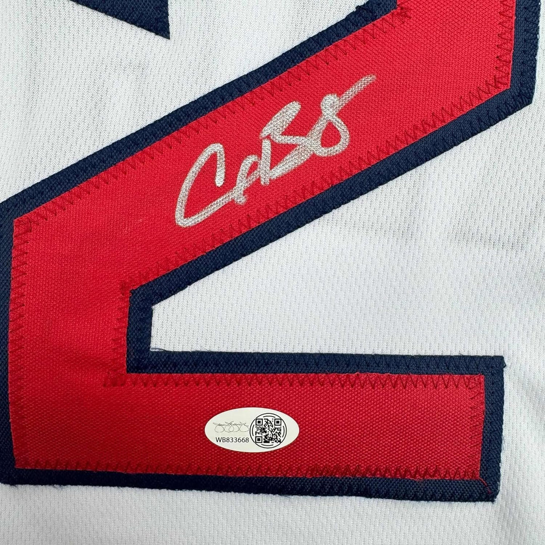 Framed Autographed/Signed Alex Bregman 35x39 Boston White Jersey JSA COA