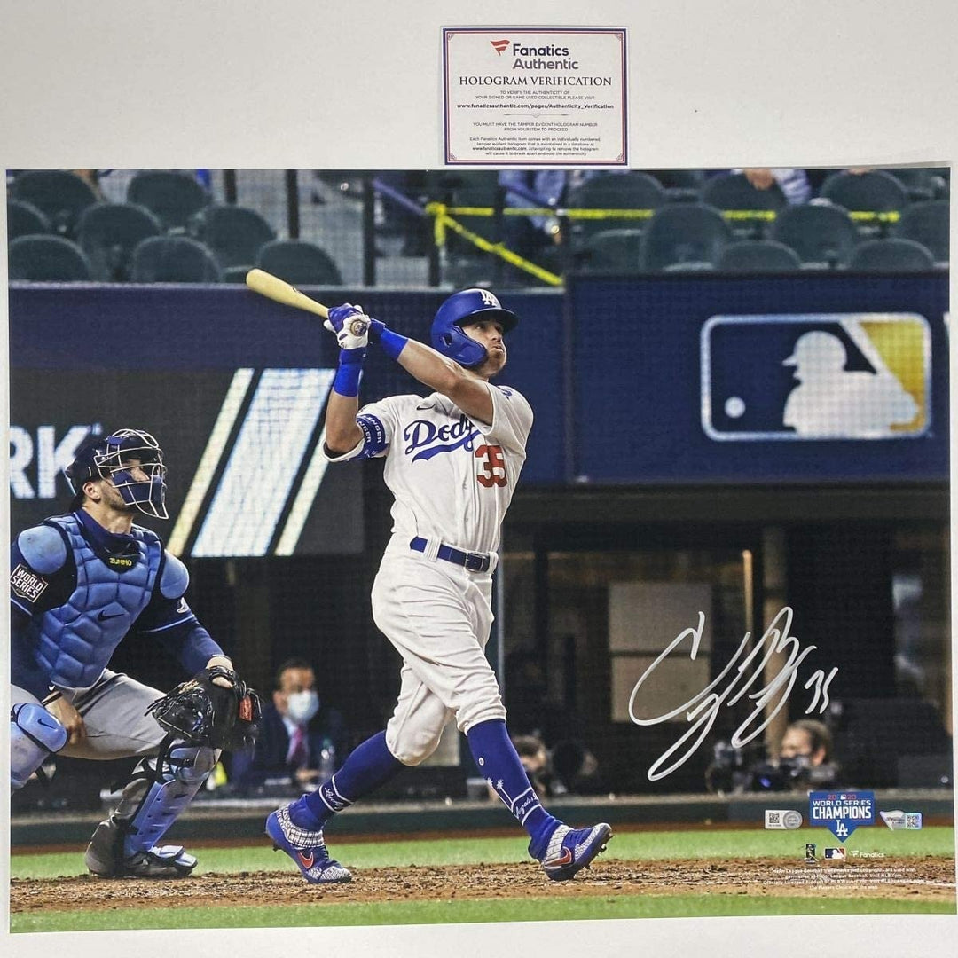 Autographed/Signed CODY BELLINGER 2020 WS 16x20 Photo Fanatics COA
