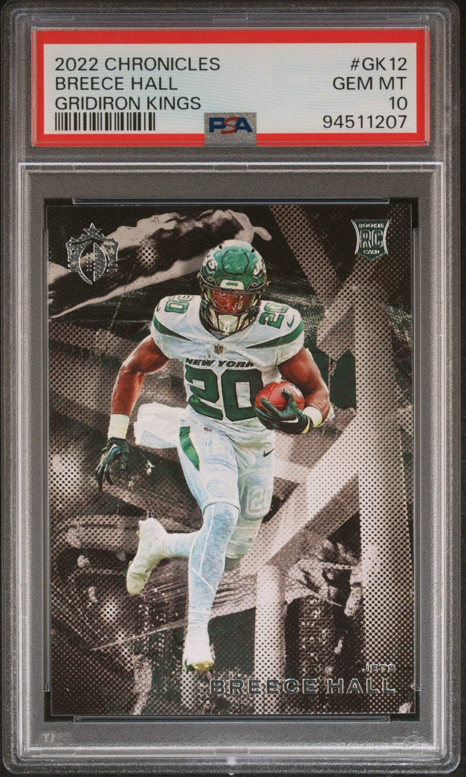 Graded 2022 Chronicles Breece Hall #GK12 Gridiron Kings RC Football Card PSA 10