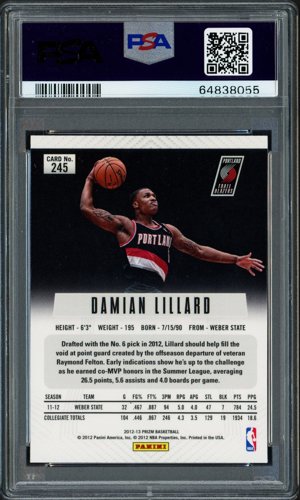Damian Lillard Auto 2012-13 Panini Prizm RC 245 BGS 9 Sig 10 Beckett