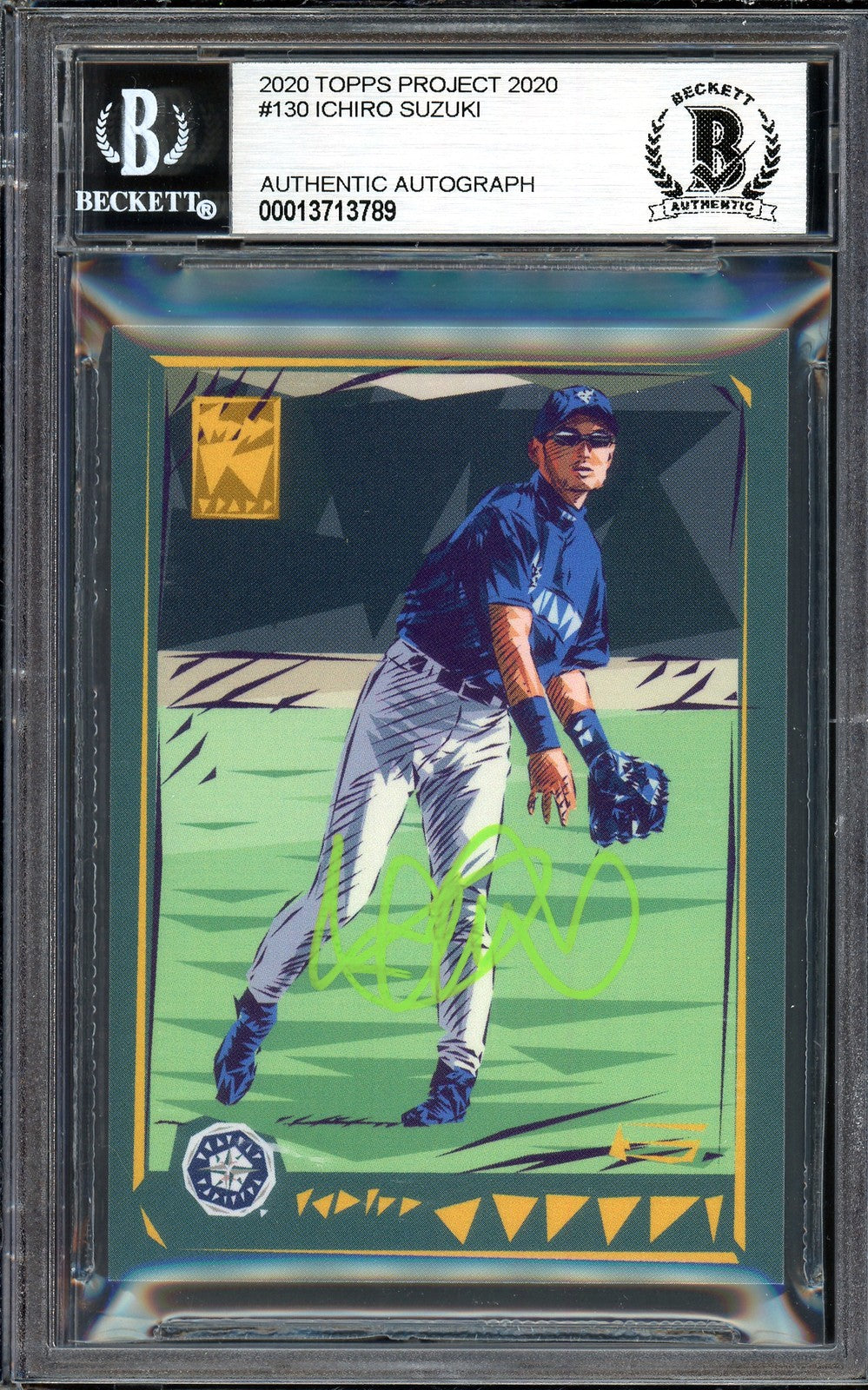 Ichiro Suzuki Signed Topps Project 2020 Naturel Card 130 Lime Green #3/5 Beckett