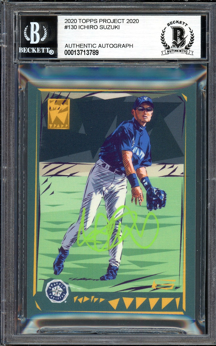 Ichiro Suzuki Signed Topps Project 2020 Naturel Card 130 Lime Green #3/5 Beckett