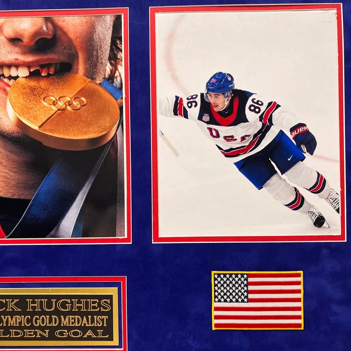 Jack Hughes Custom Framed Display Hockey Photo - Golden Goal