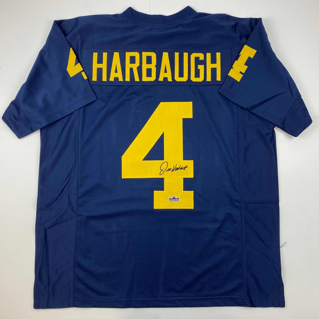 Facsimile Autographed Jim Harbaugh Michigan Blue Reprint Jersey Size Men's XL