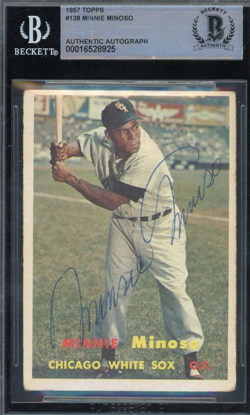 Minnie Minoso Beckett BAS Vintage Signed 1957 Topps Autograph