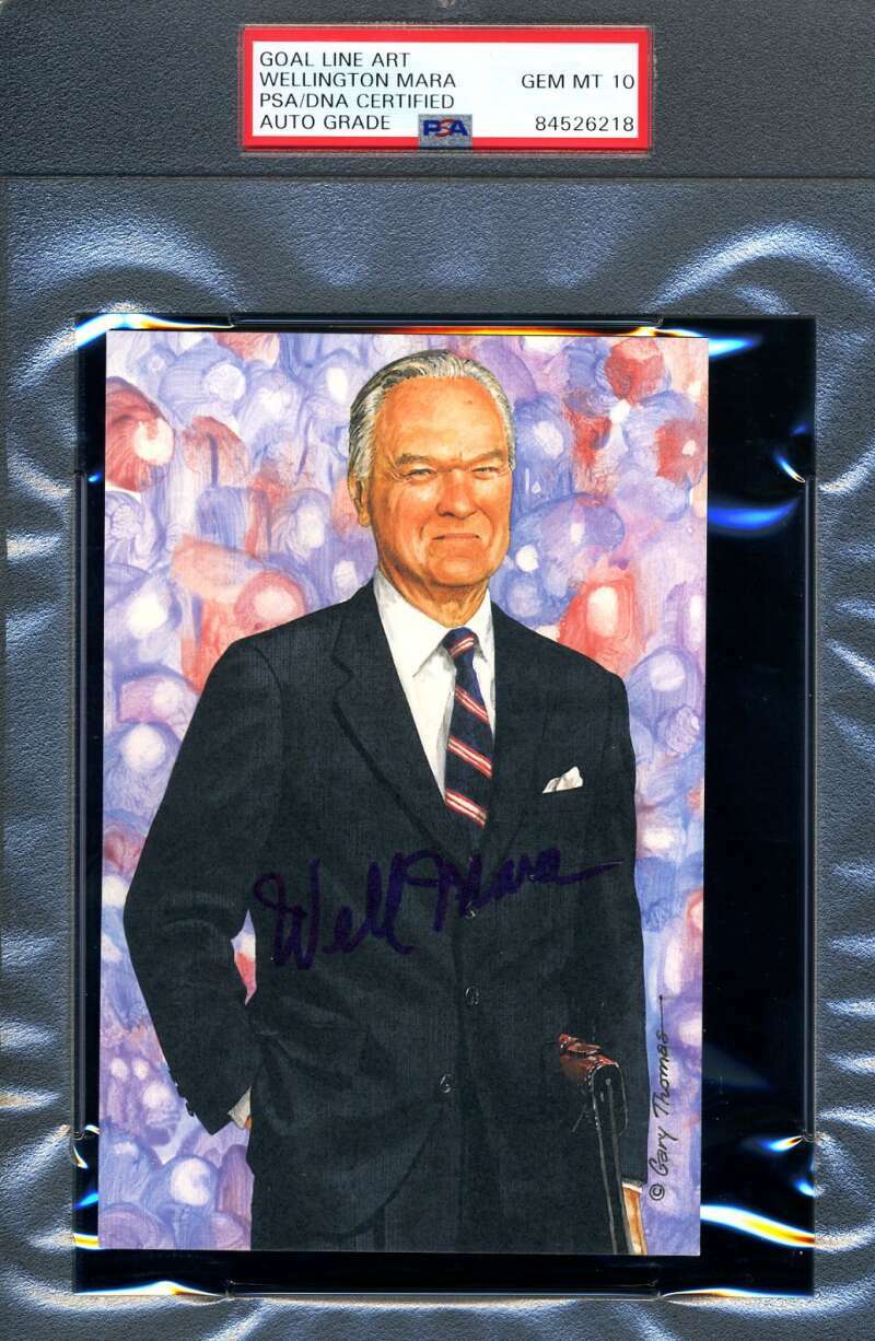 Wellington Mara Gem Mint 10 PSA DNA Slab Signed Goal Line Art Card Autograph