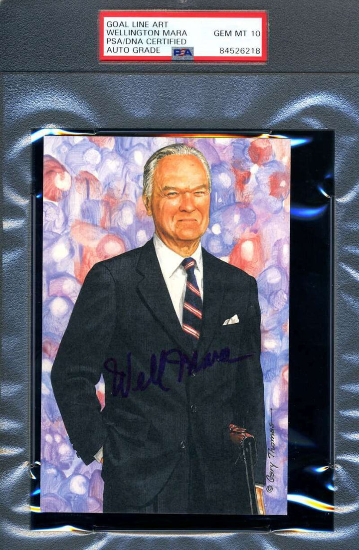 Wellington Mara Gem Mint 10 PSA DNA Slab Signed Goal Line Art Card Autograph