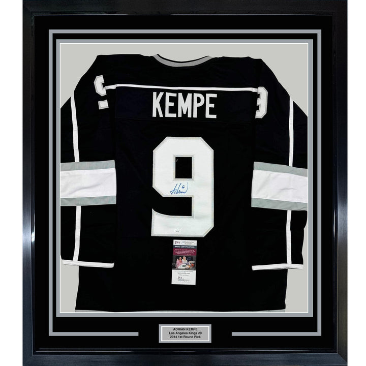 Framed Autographed/Signed Adrian Kempe 35x39 Los Angeles LA Black Jersey JSA COA