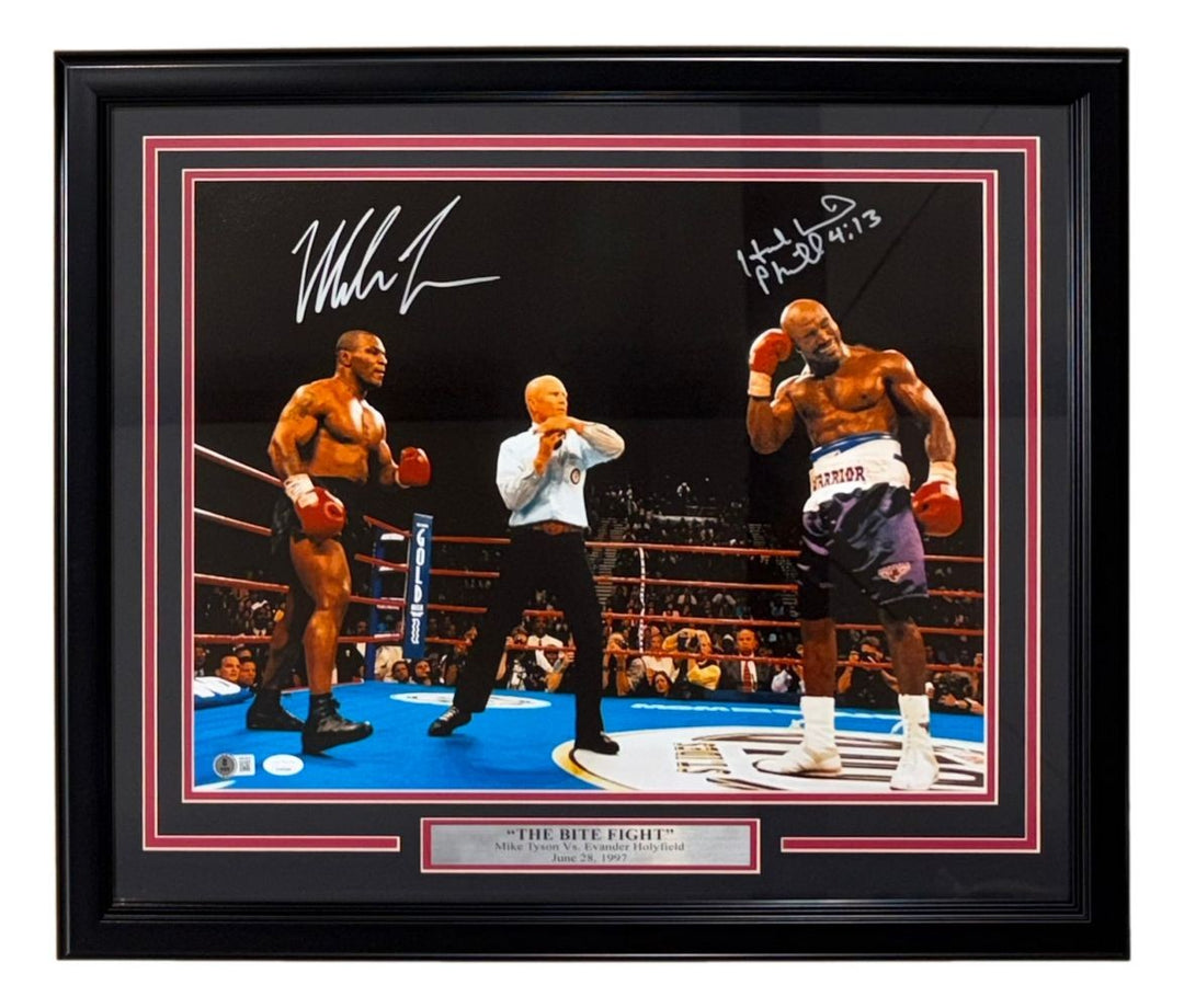 Mike Tyson Evander Holyfield Signed Framed 16x20 Bite Fight Photo JSA+BAS