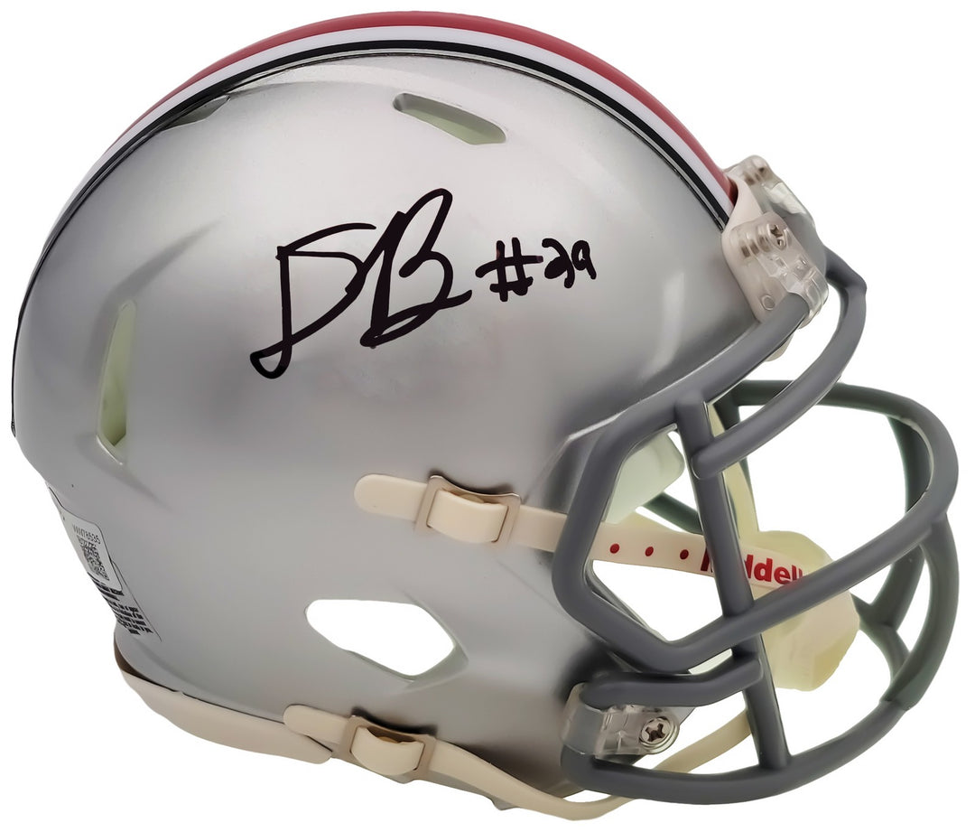 Denzel Burke Signed Ohio State Buckeyes Silver Speed Mini Helmet Beckett