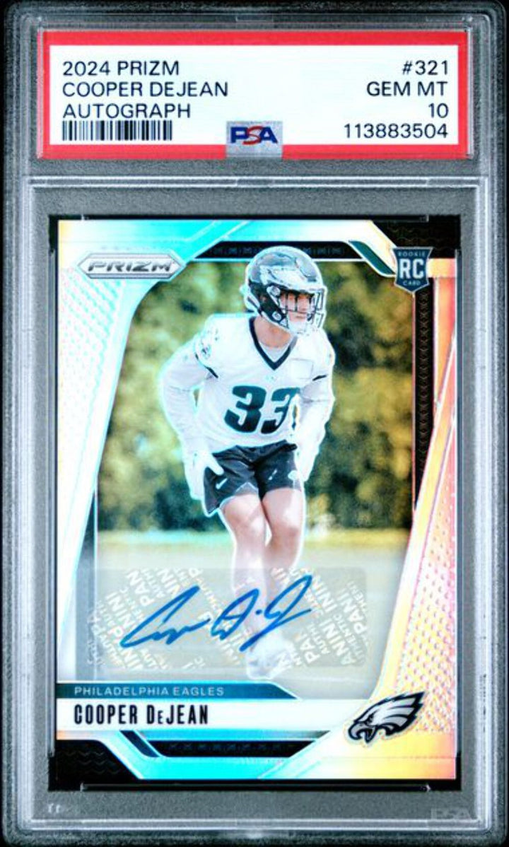 Graded 2024 Panini Prizm Autograph Cooper DeJean #321 RC Football Card PSA 10