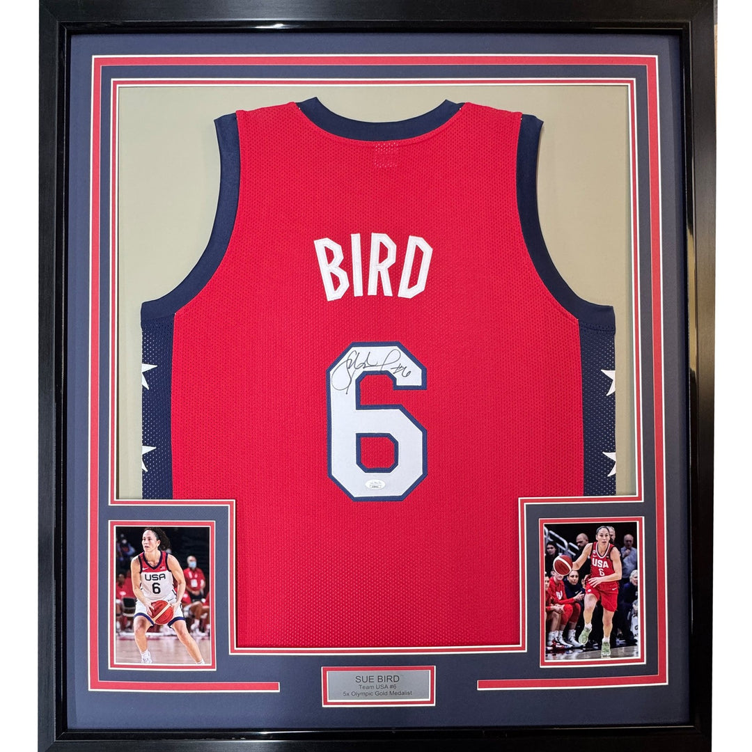 Framed Autographed/Signed Sue Bird 35x39 USA Olympics Red Jersey JSA