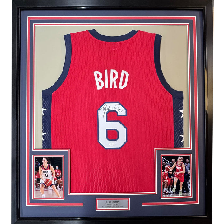 Framed Autographed/Signed Sue Bird 35x39 USA Olympics Red Jersey JSA