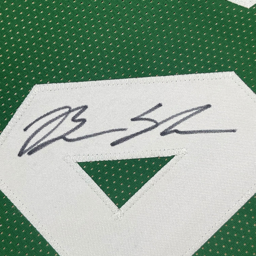 Framed Autographed/Signed Brian Scalabrine 33x42 Boston Green Jersey JSA COA