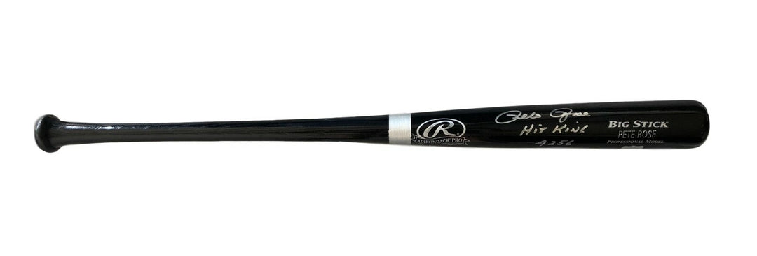 Pete Rose Signed Black Baseball Bat Inscribed "Hit King 4256" COA Radtke Reds