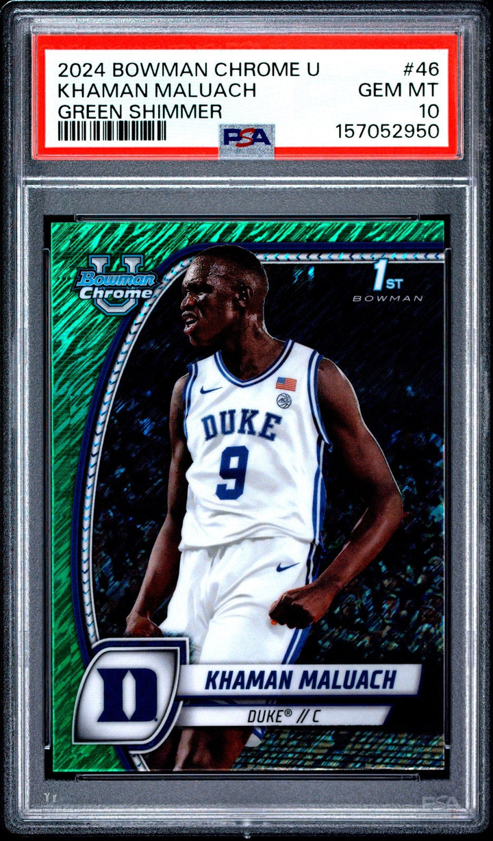 Graded 2024 Bowman U Khaman Maluach #46 Green Shimmer Rookie Card PSA 10