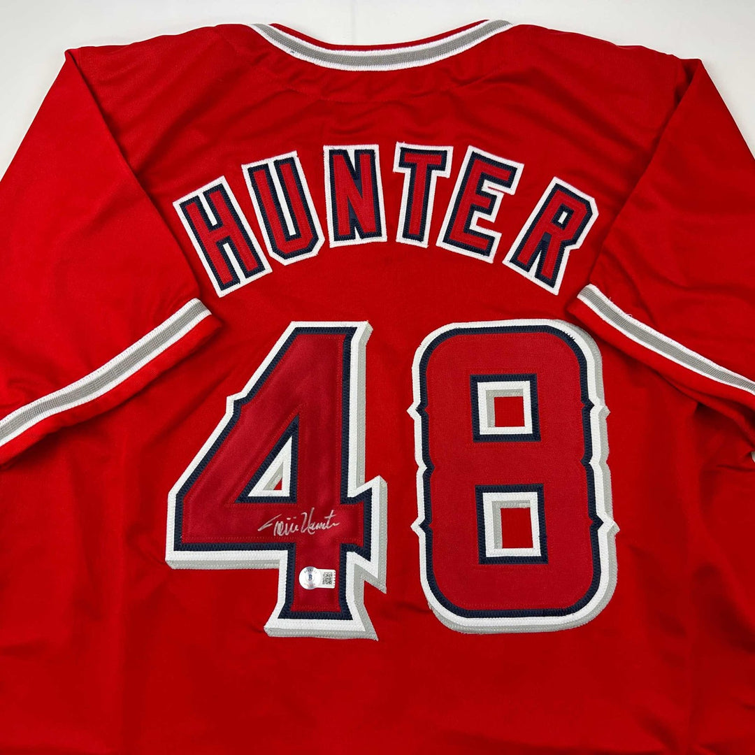 Autographed/Signed Torii Hunter Los Angeles Anaheim Red Jersey Beckett COA