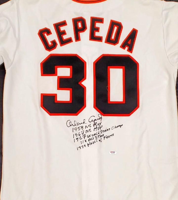 Orlando Cepeda autograph signed Giants stat Jersey w/ 5 Inscriptions ~ PSA/DNA