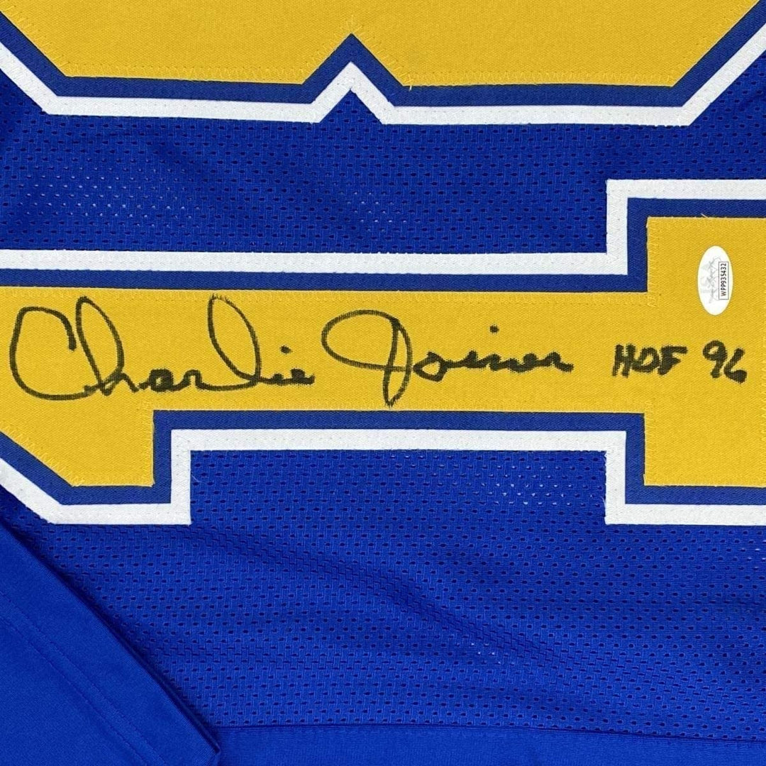 Framed Signed Charlie Joiner HOF 96 35x39 Royal Blue Jersey JSA COA