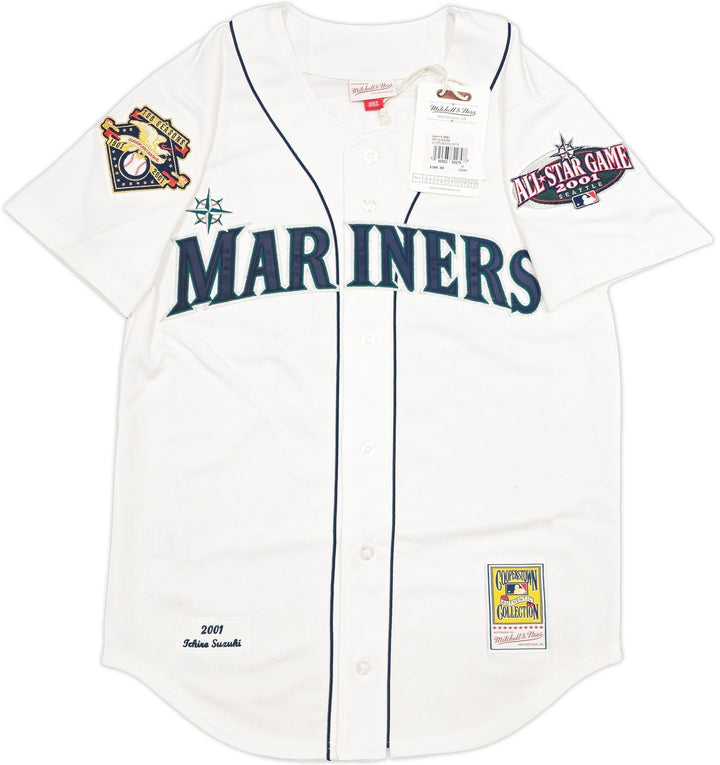 Mariners Ichiro Suzuki Auto White Mitchell Ness 01 ASG Rookie Jersey HOF 25 BAS