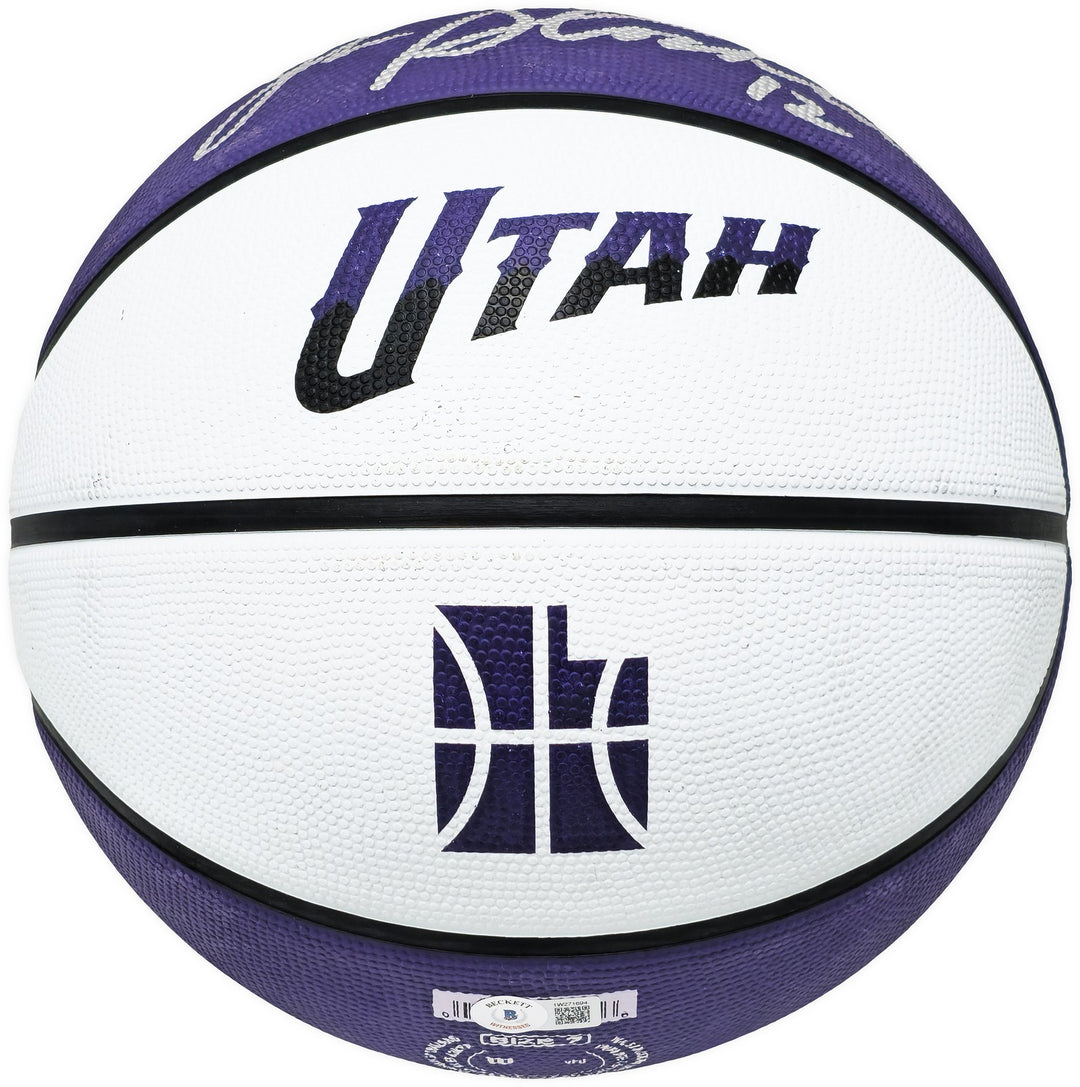 John Stockton Signed Purple & White City Edition Basketball Jazz Beckett Wit