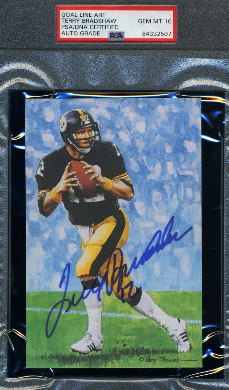 Terry Bradshaw Gem Mint 10 PSA DNA Slabbed Signed Goal Line Art Card Autograph