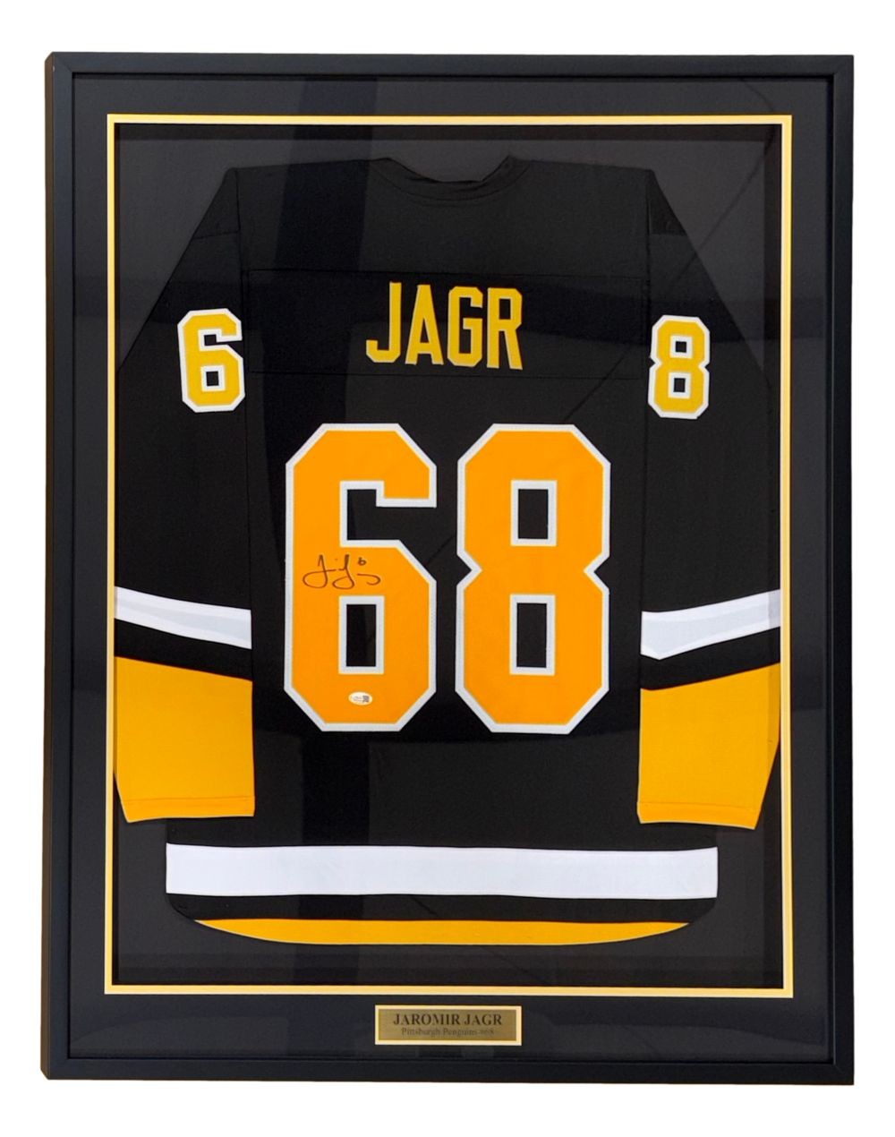 Jaromir Jagr Pittsburgh Signed Framed Black Hockey Jersey JSA QR