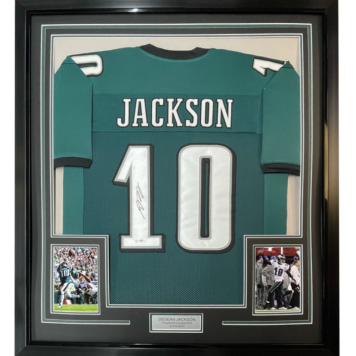 FRAMED Signed DESEAN JACKSON 35x39 Philadelphia Green Jersey PSA COA