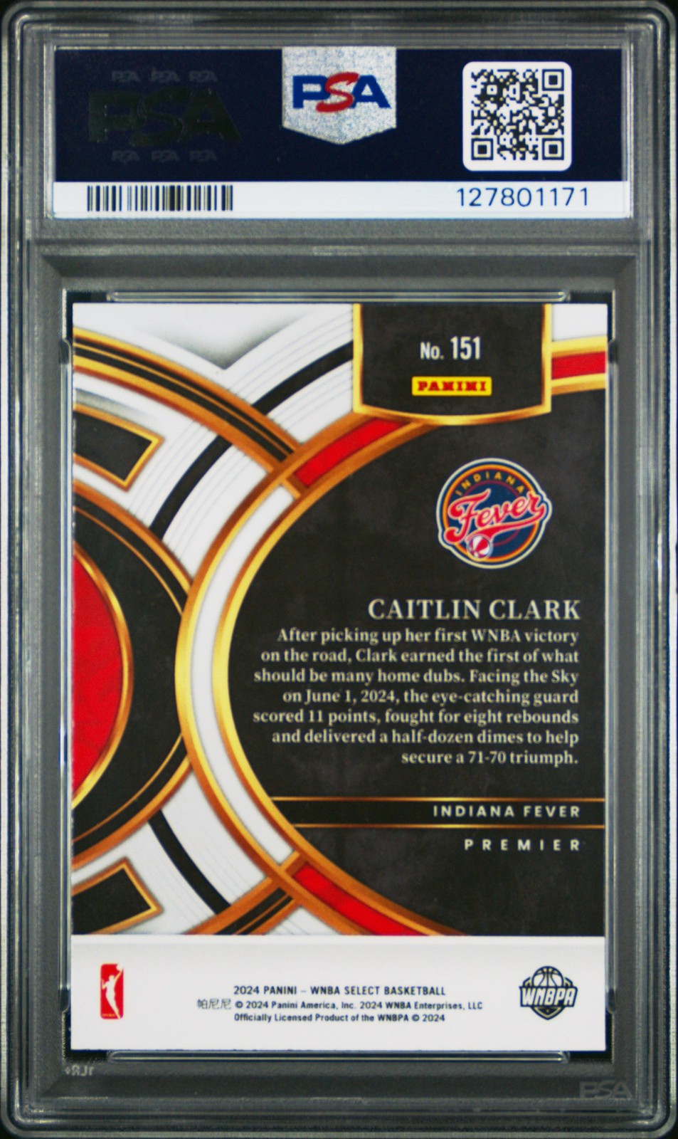 Graded 2024 Panini Select Caitlin Clark #151 Rookie Basketball Card PSA 10