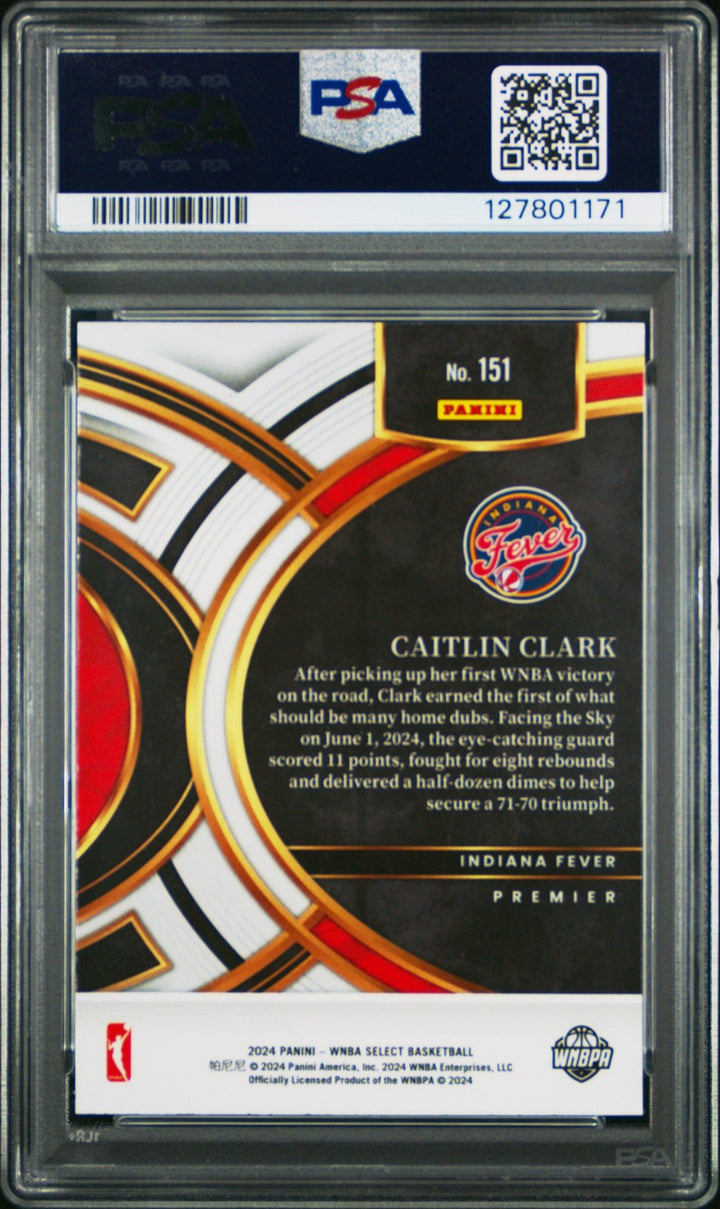 Graded 2024 Panini Select Caitlin Clark #151 Rookie Basketball Card PSA 10
