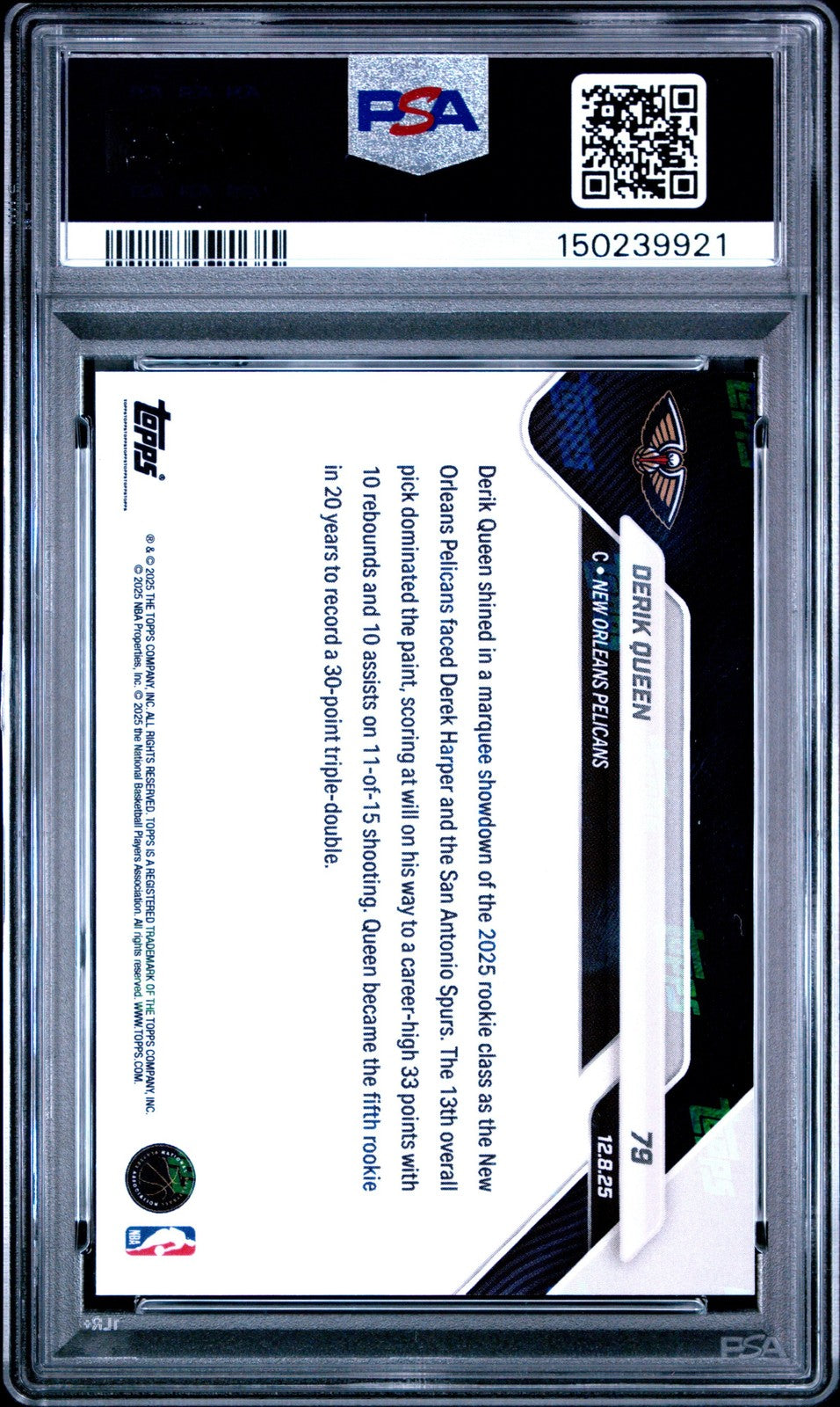 Graded 2025 Topps Now Derik Queen #79 Orange Foil /25 Rookie RC Card PSA 10 Mint