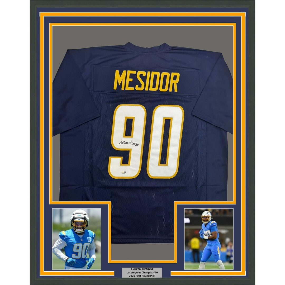 Framed Autographed/Signed Akheem Mesidor 35x39 LA Navy Blue Jersey JSA COA