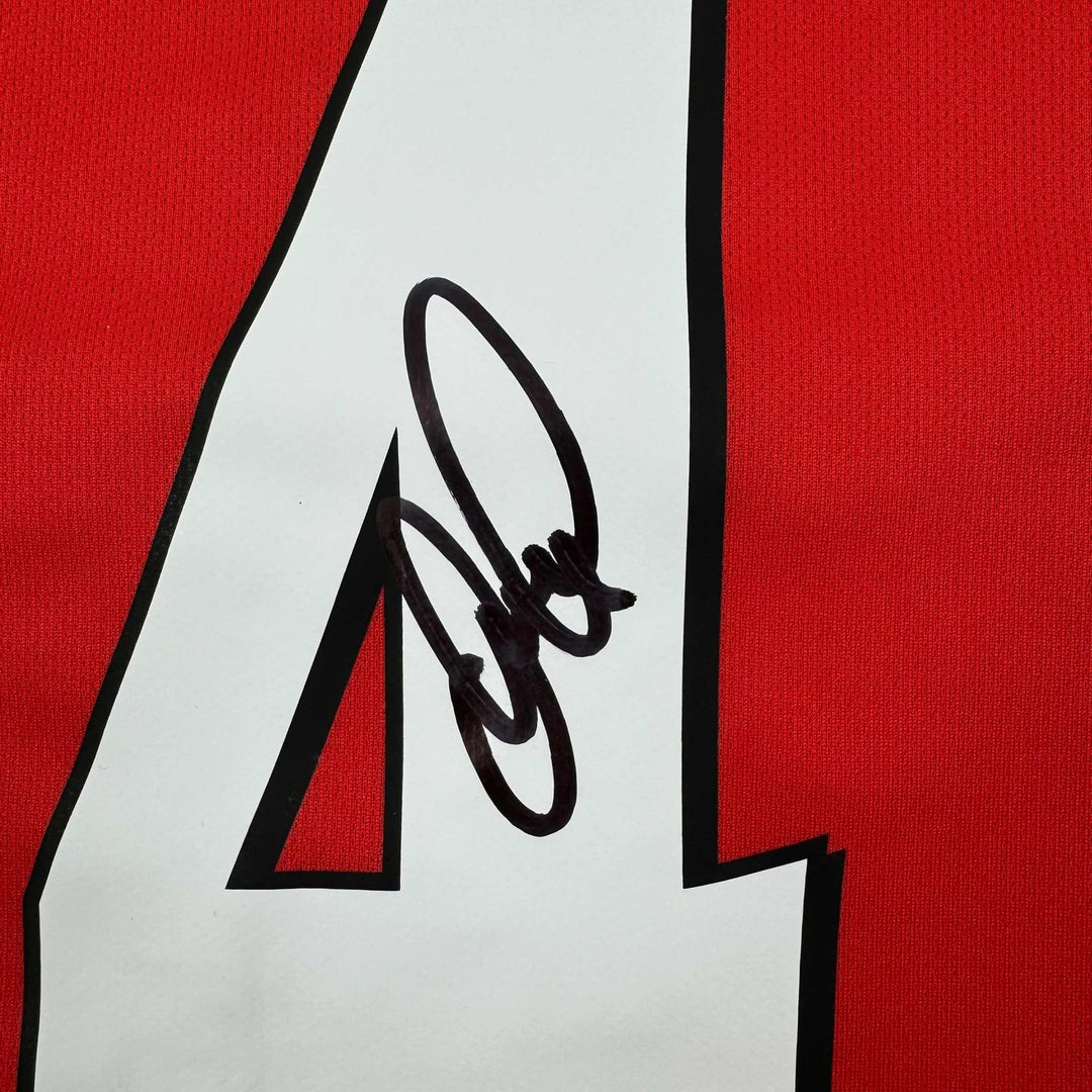 Framed Autographed/Signed Patrick Vieira 35x39 Arsenal Red Jersey BAS COA